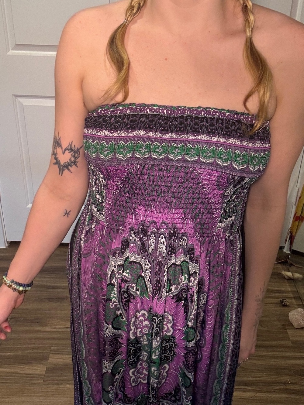 Purple Strapless Bohemian Maxi Dress